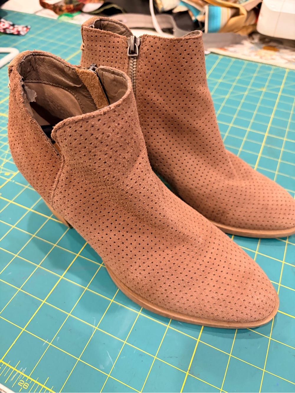 Dolce Vita Taupe Suede Perforated Ankle Booties - Women size 8